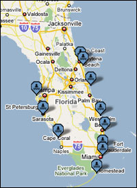 Karta över badplatser i Florida